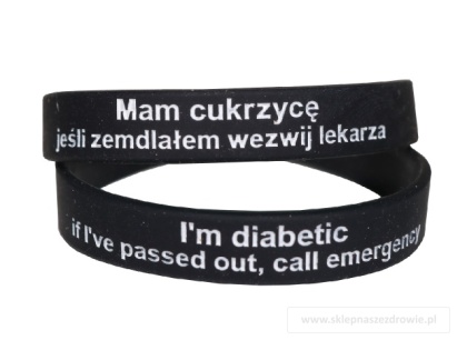 20cm Opaska, bransoletka silikonowa - Cukrzyca, diabetyk -rozmiar 20cm