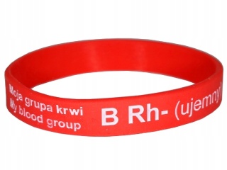 20cm Opaska, bransoletka silikonowa z grupą krwi B Rh-(ujemny) rozmiar 20cm